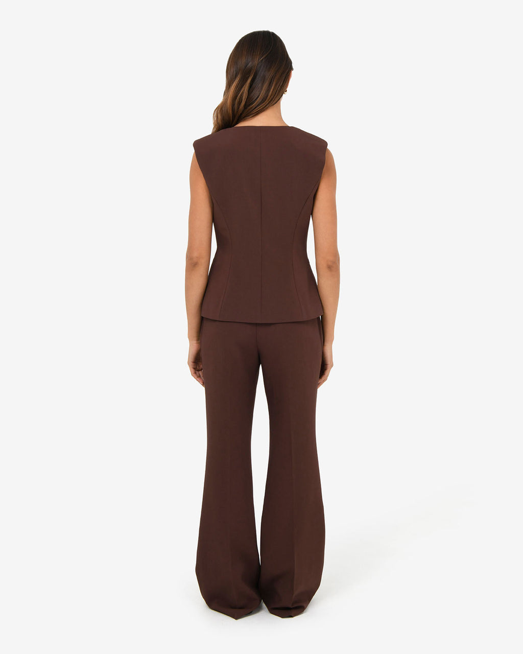 Nikki Collarless Vest in brown — back view
