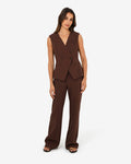 Nikki Collarless Vest in brown — full-length view