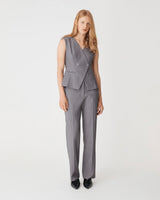 Nikki Collarless Vest in melange grey — full-length view