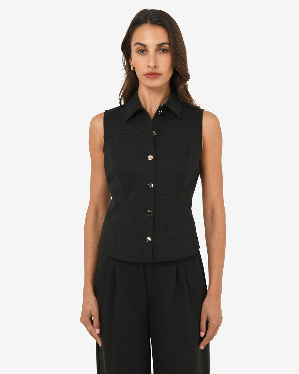 Dolly Collared Vest in black — close-up view
