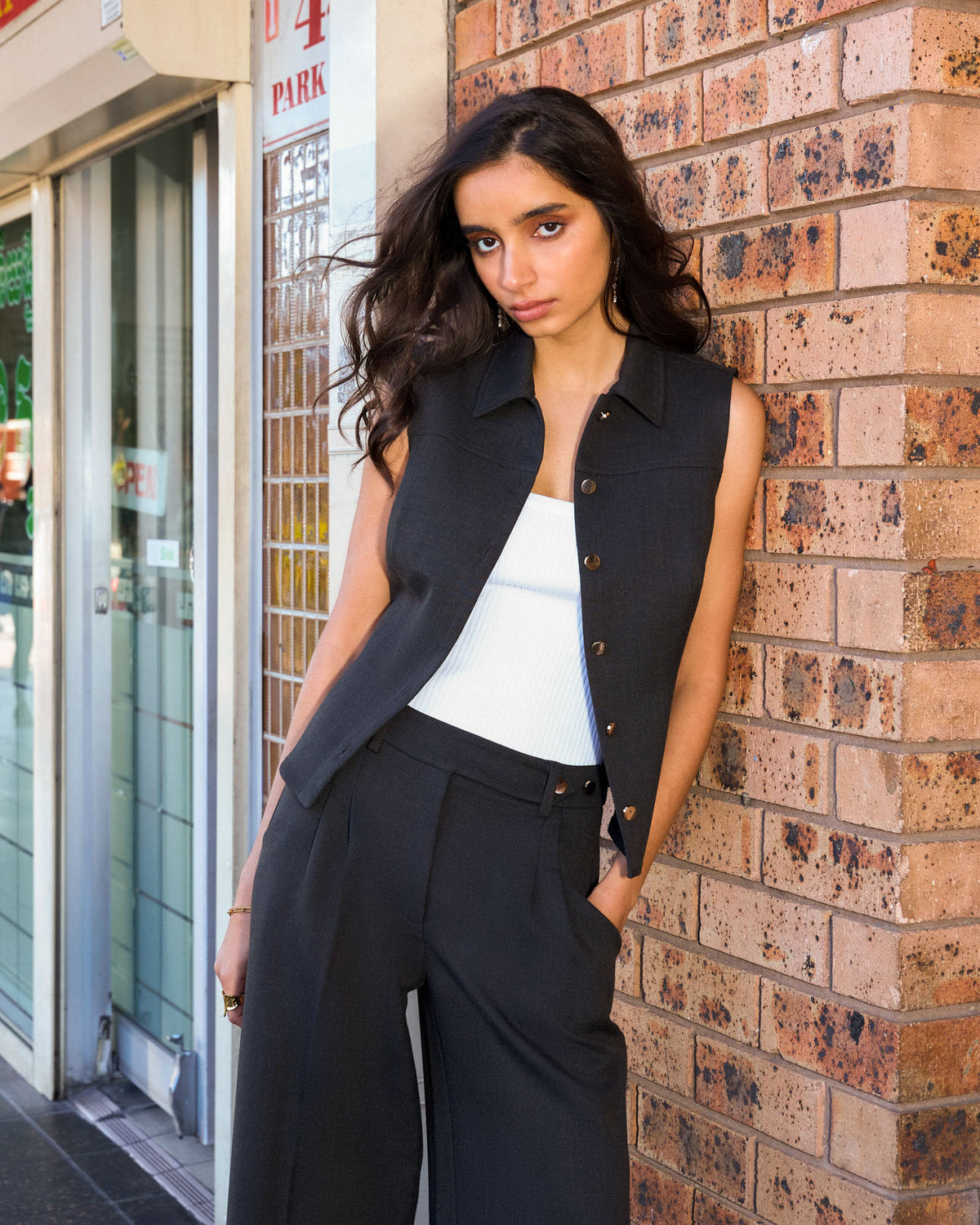 Dolly Collared Vest in black — alternate view
