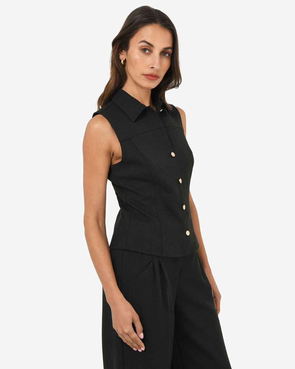 Dolly Collared Vest in black — side view