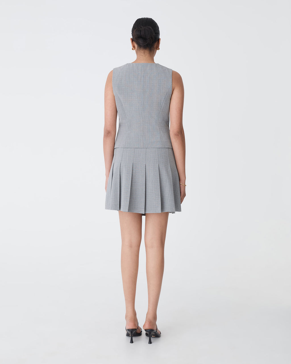 Kris Tailored Vest in grey check — back view