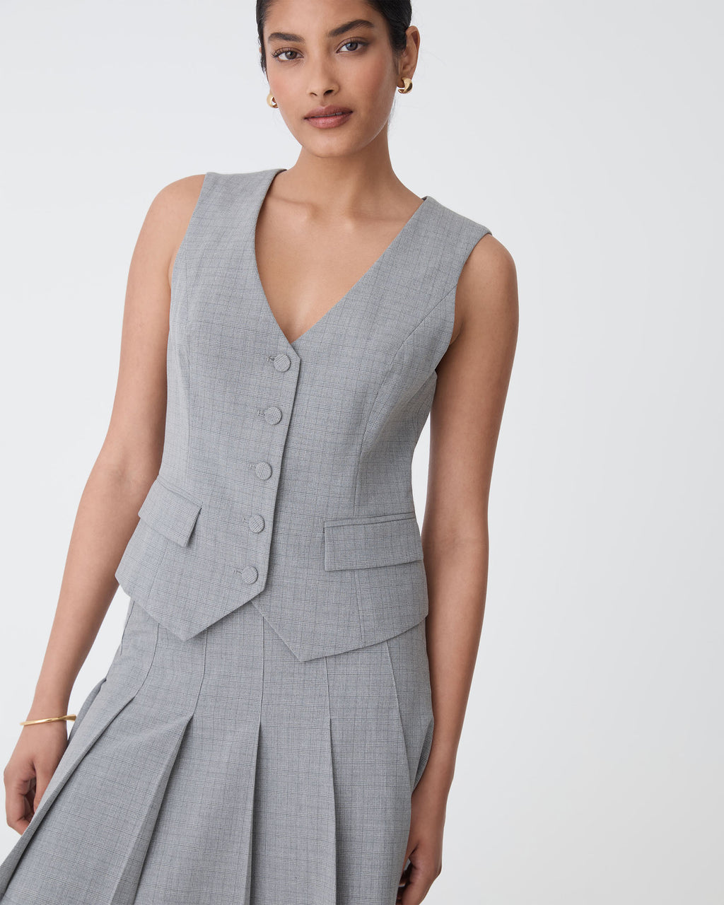 Kris Tailored Vest in grey check — close-up view