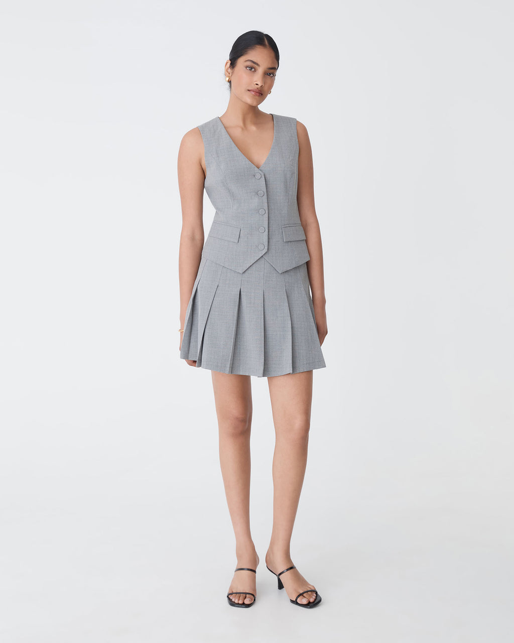 Kris Tailored Vest in grey check — full-length view 2