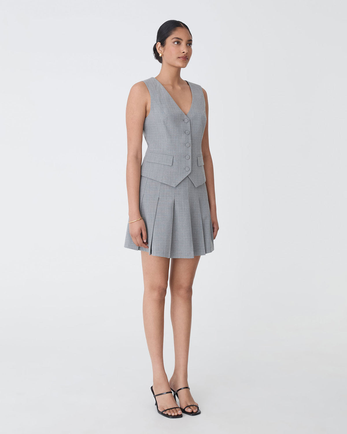 Kris Tailored Vest in grey check — side view