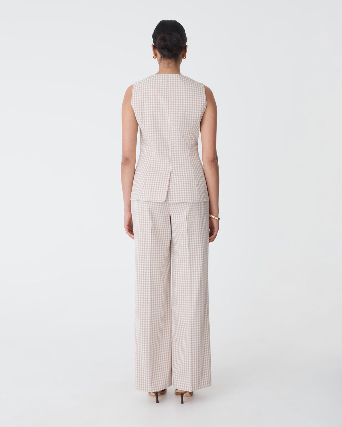 Koora Square Neck Vest in beige check — back view