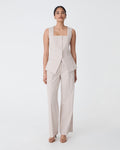 Koora Square Neck Vest in beige check — full-length view