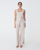 Koora Square Neck Vest in beige check — full-length view