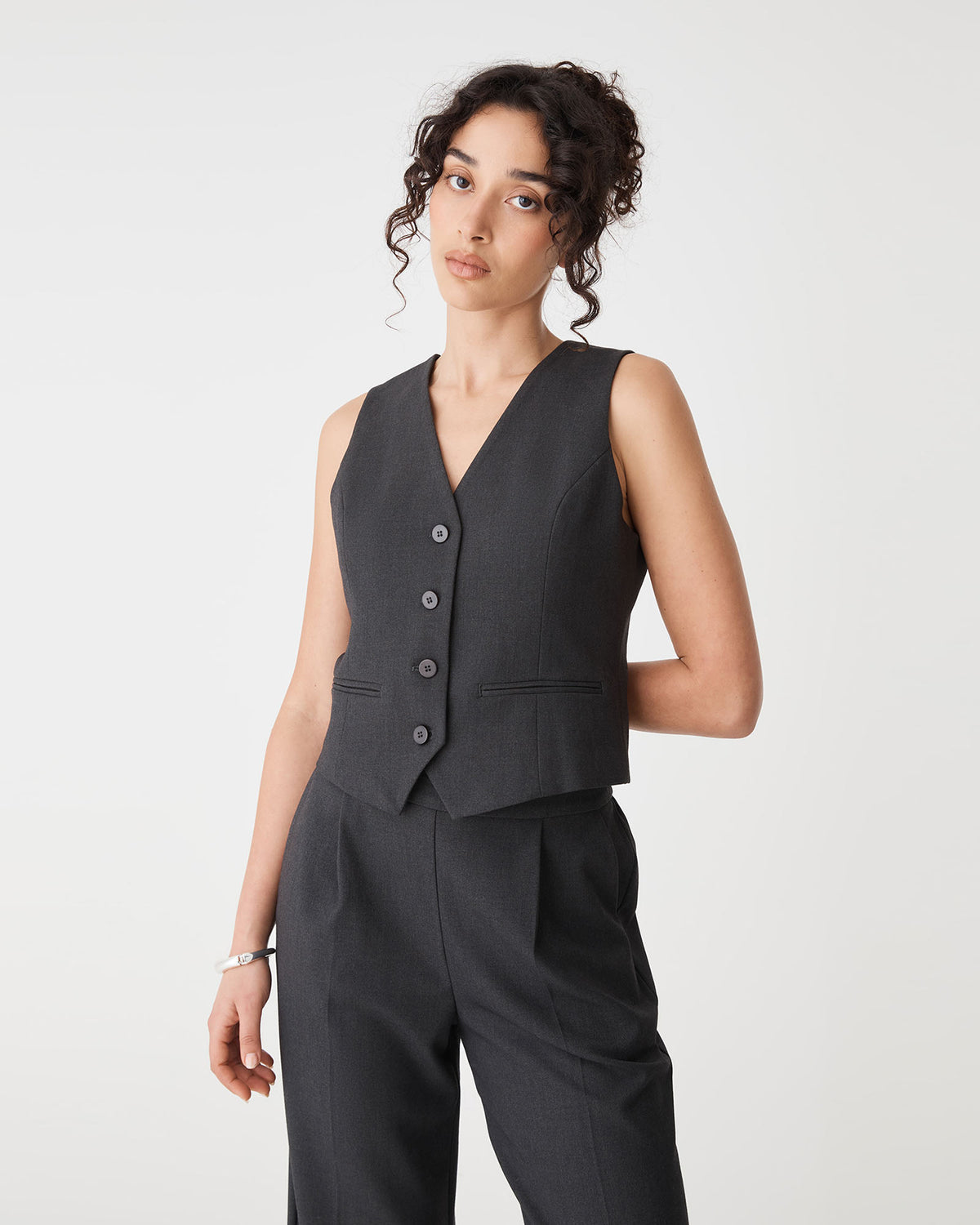 Westwood Tailored Vest in charcoal — close-up view