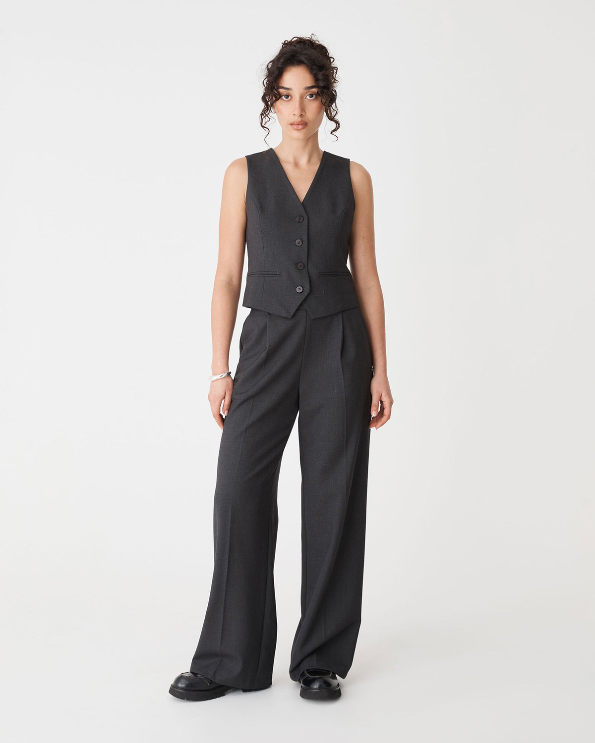 Westwood Tailored Vest in charcoal — full-length view