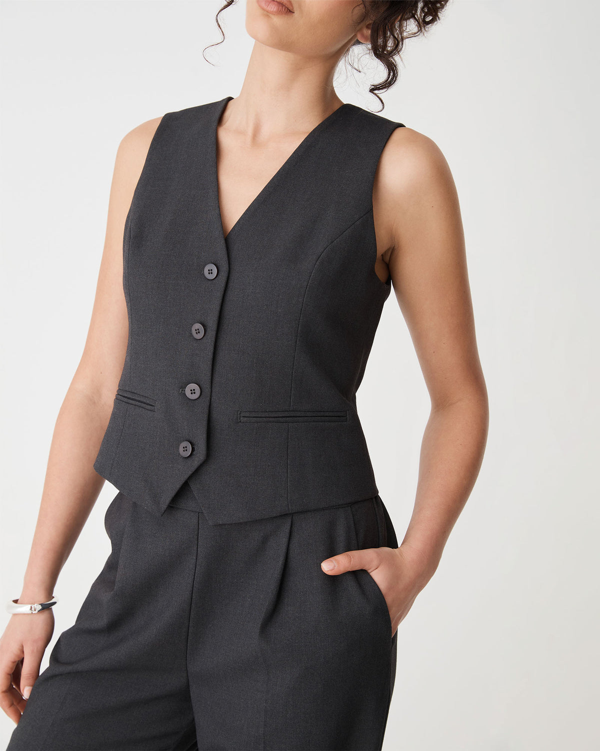 Westwood Tailored Vest in charcoal — side view