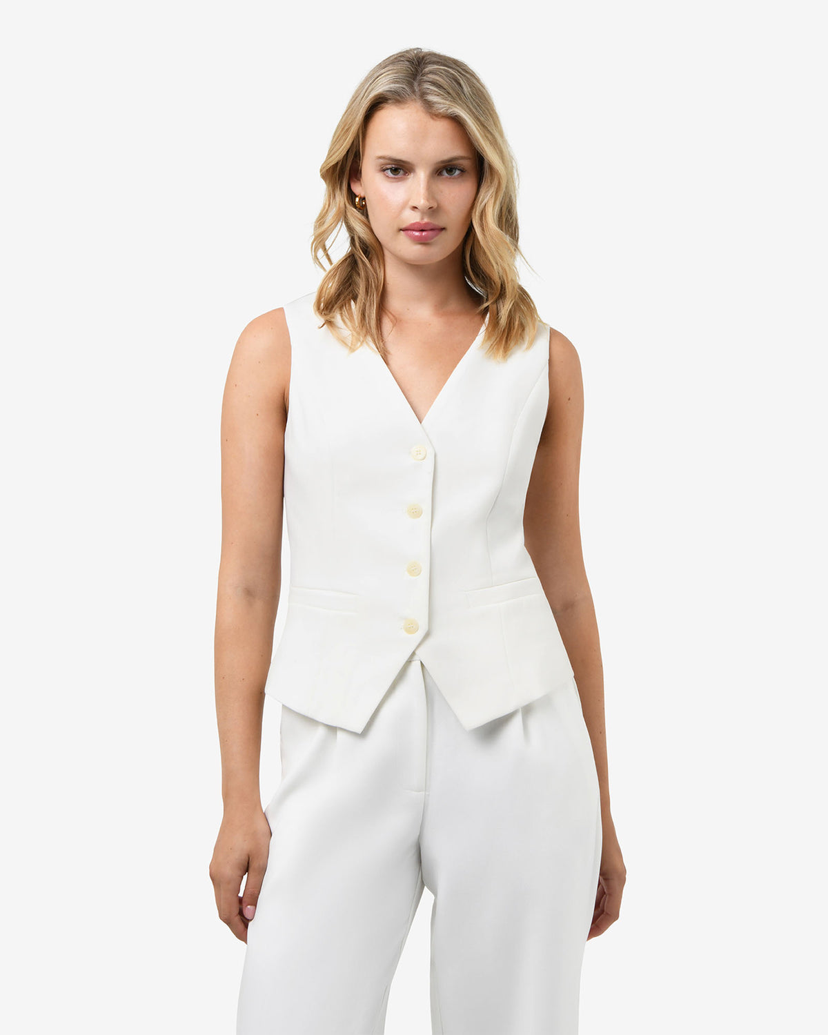 Nikki Tailored Waistcoat in ivory — close-up view