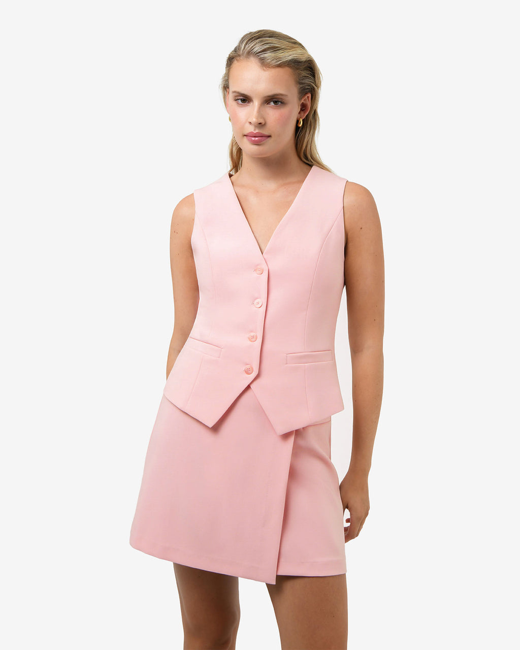 Nikki Tailored Waistcoat in pink — close-up view