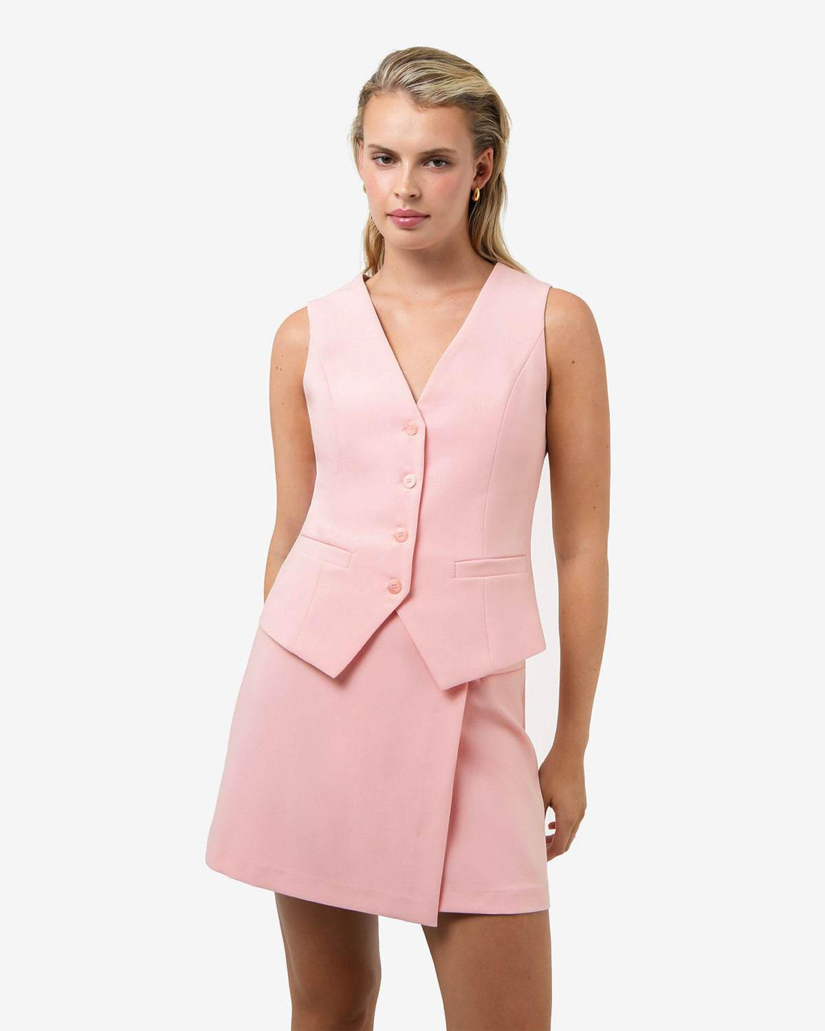 Nikki Tailored Waistcoat in pink — close-up view