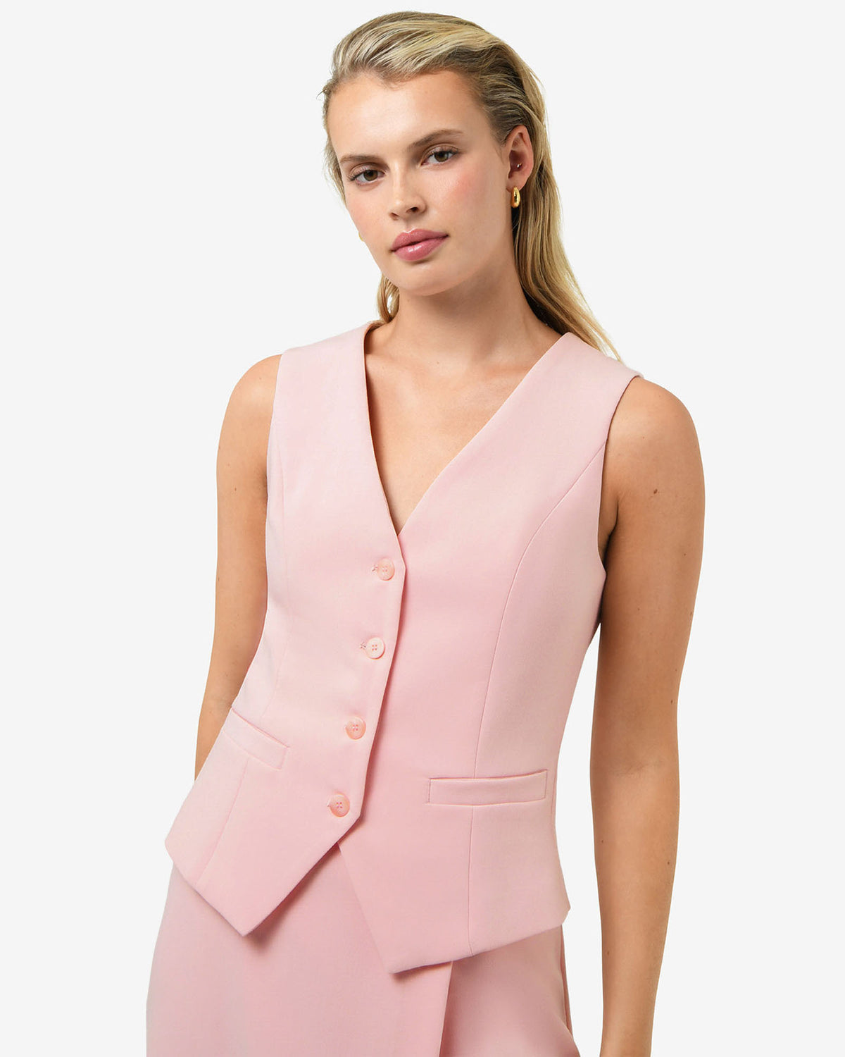 Nikki Tailored Waistcoat in pink — close-up view 2