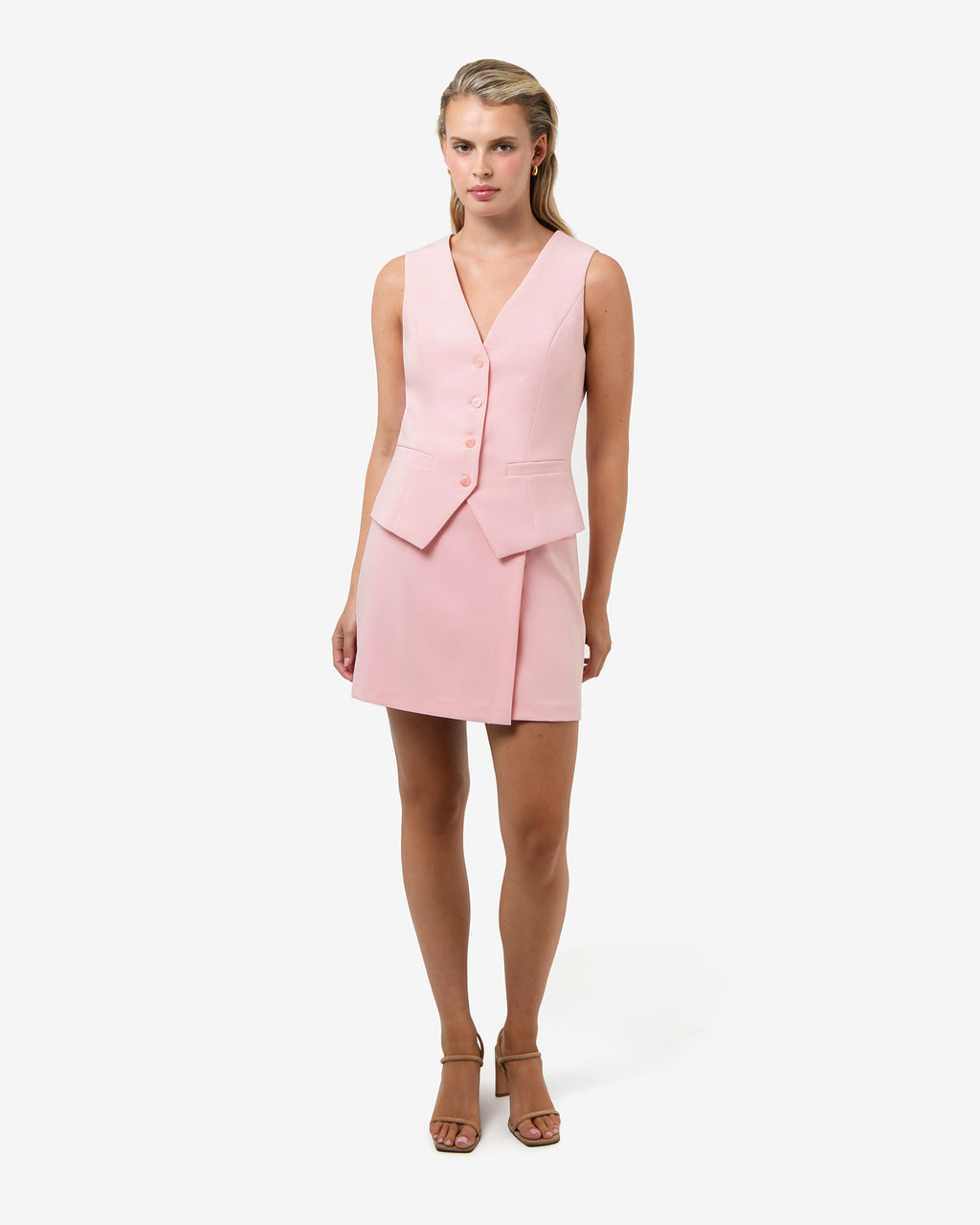 Nikki Tailored Waistcoat in pink — full-length view