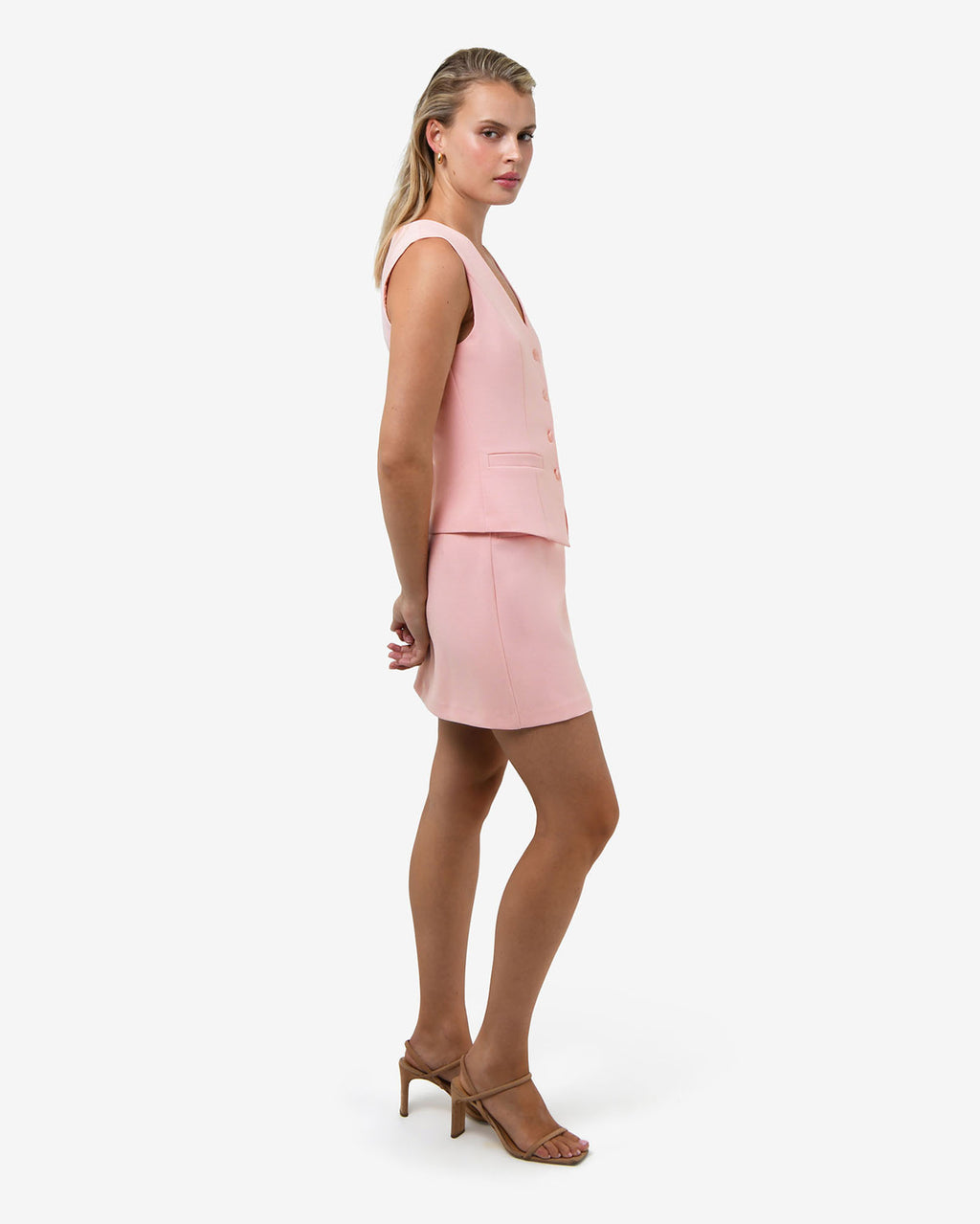 Nikki Tailored Waistcoat in pink — side view