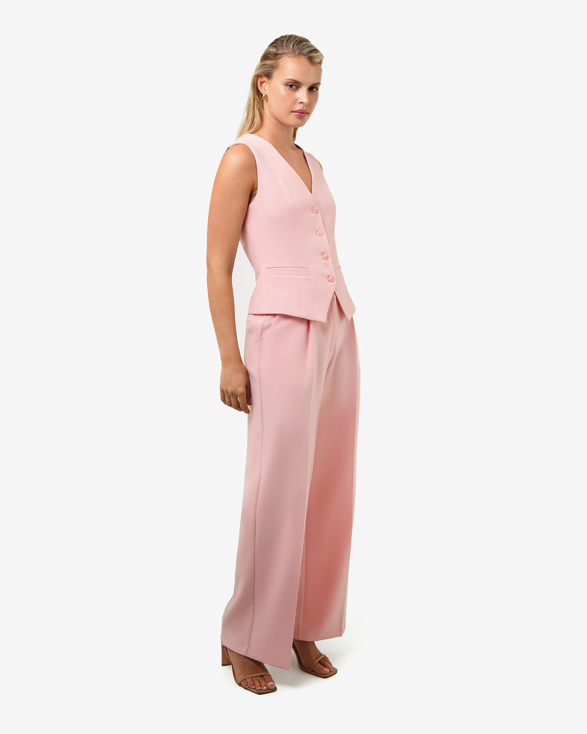 Nikki Tailored Waistcoat in pink — side view 2