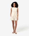 Rylan Longline Button Vest in butter — full-length view