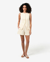 Rylan Longline Button Vest in butter — full-length view