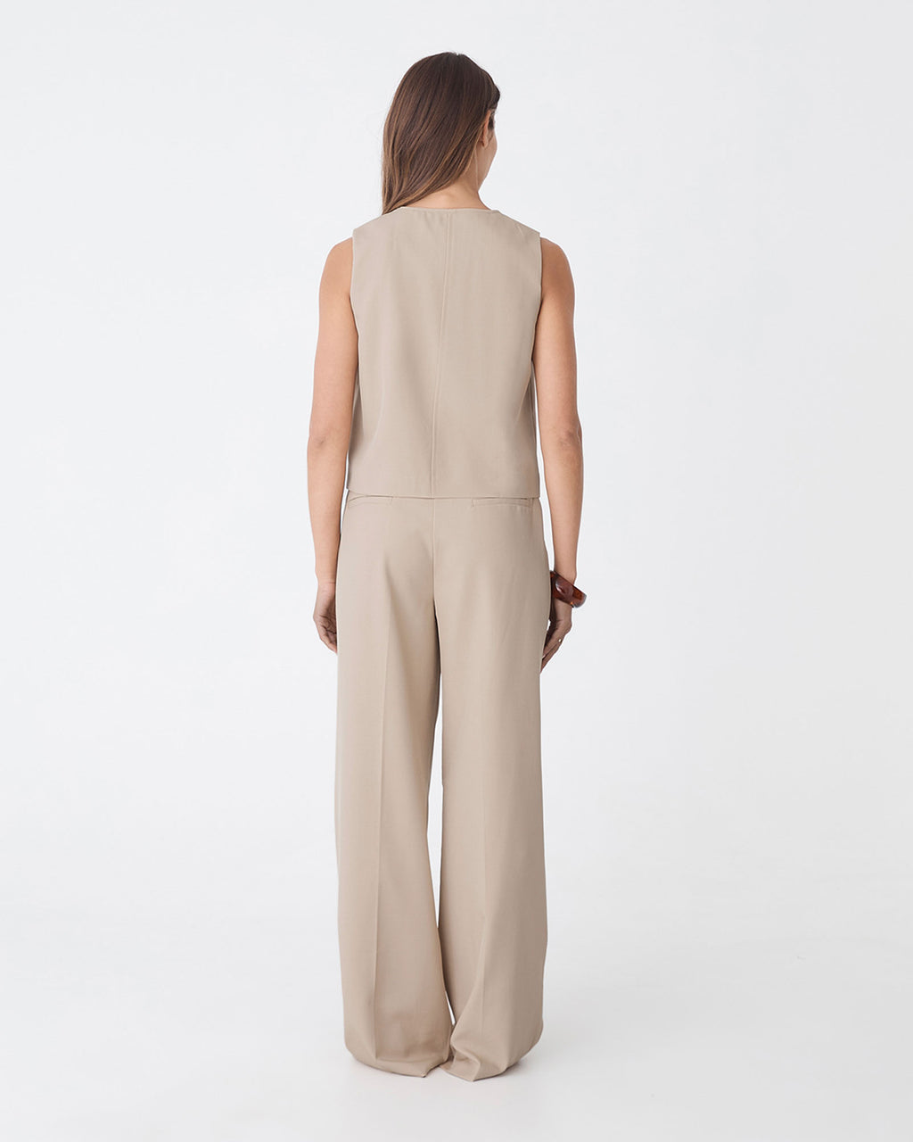 Abel Relaxed Pocket Vest in oat — back view