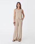 Abel Relaxed Pocket Vest in oat — full-length view