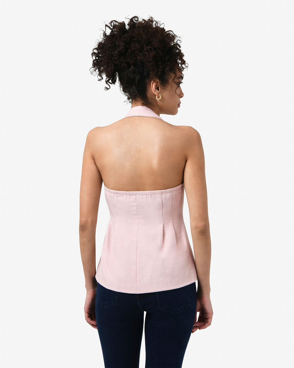 Lola Halter Neck Peplum Vest in pink — back view