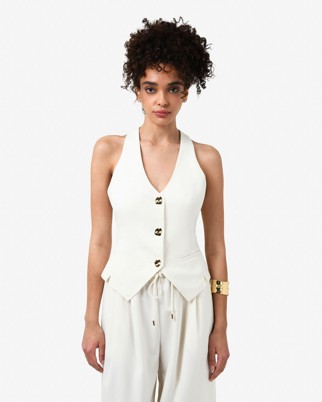 Amera Racer Back Vest in tofu — close-up view