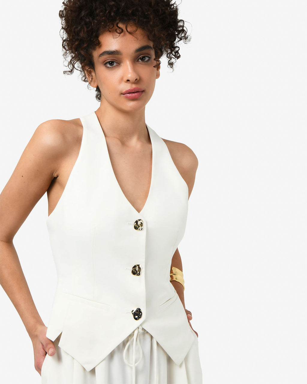 Amera Racer Back Vest in tofu — close-up view 2
