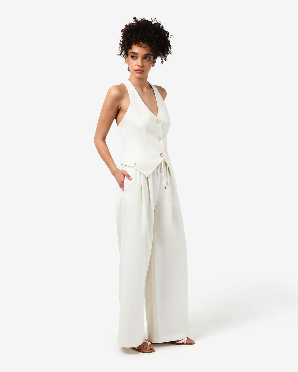 Amera Racer Back Vest in tofu — full-length view 2