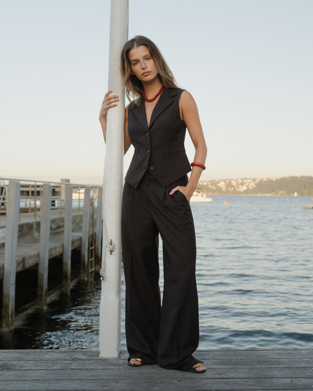 Amera Collared Vest in black — alternate view