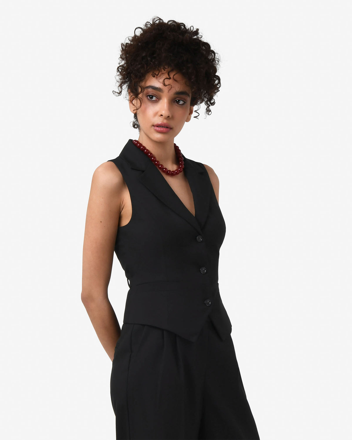 Amera Collared Vest in black — side view