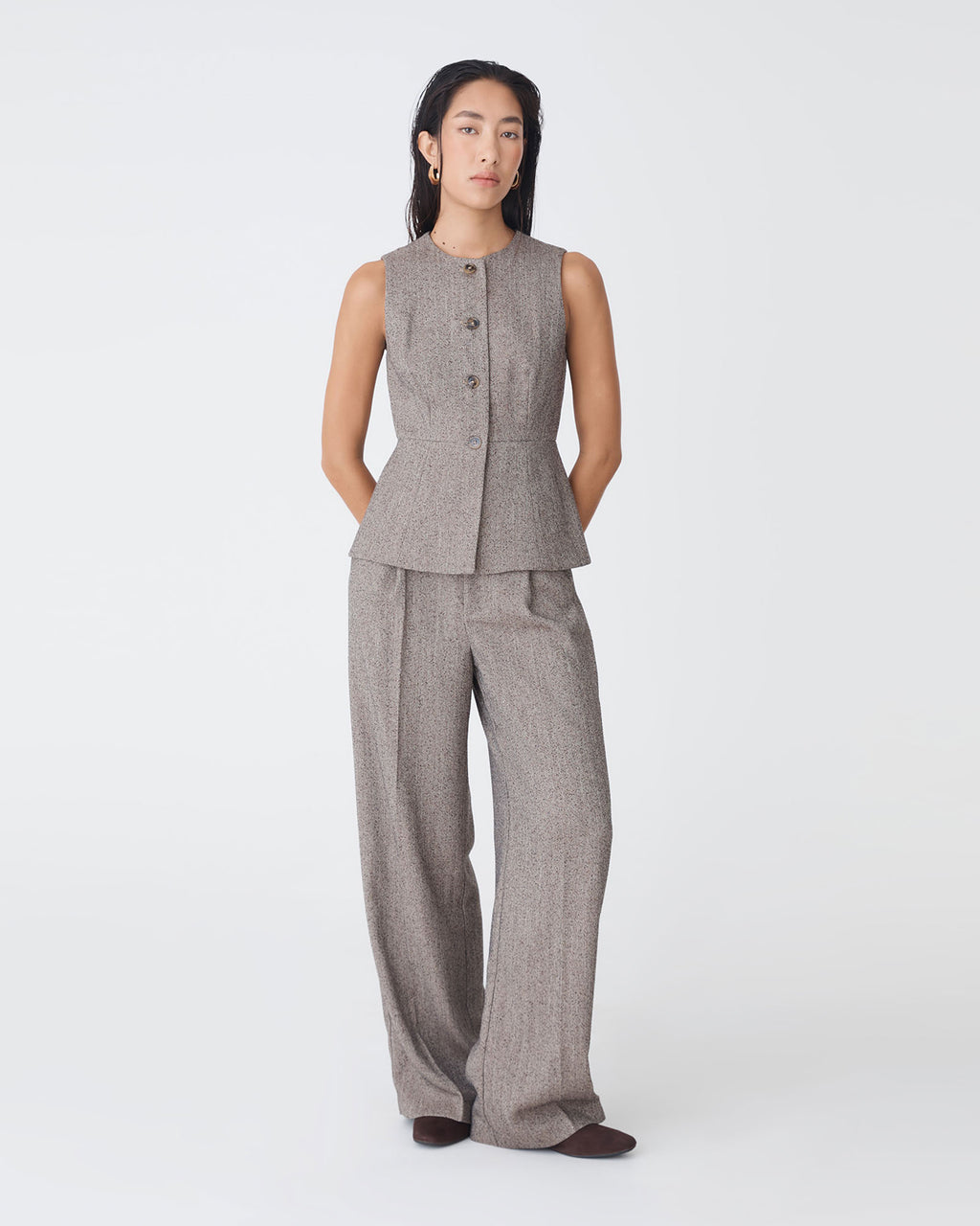 Nevada Herringbone Vest — full-length view