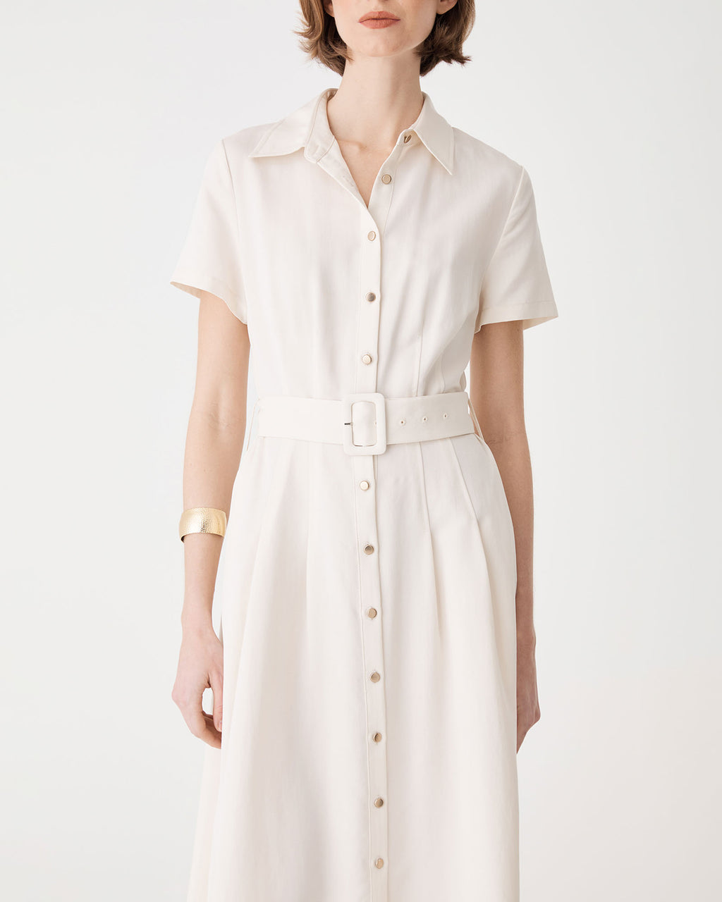 Ebony Tencel Cupro Shirt Dress in ivory — fabric detail 2