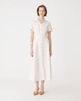 Ebony Tencel Cupro Shirt Dress in ivory — full-length view