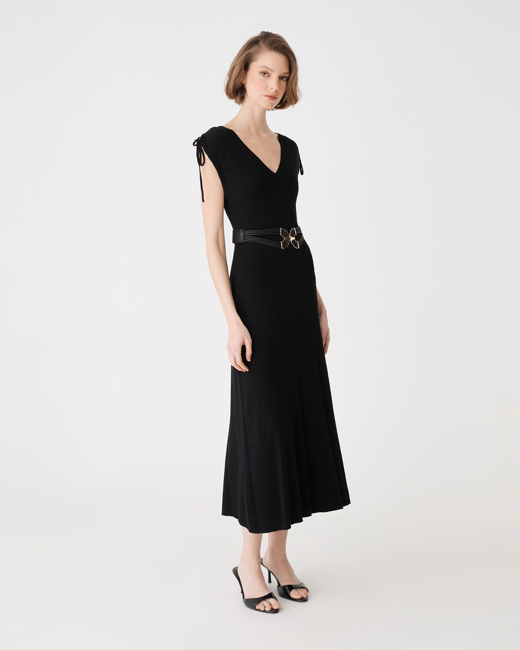 Briony Lyocell Rib Knit Dress in black — side view