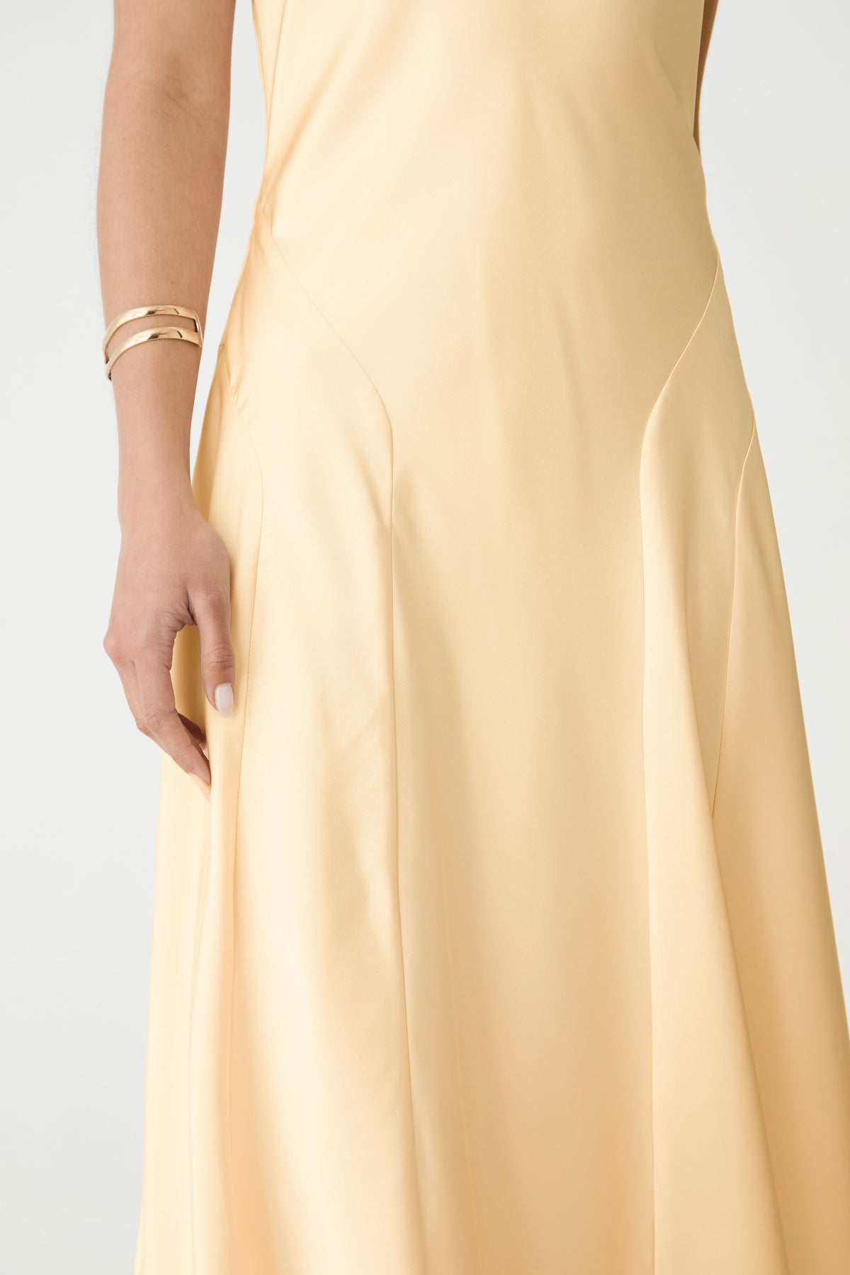 Santana Halter Satin Dress in buttercup — fabric detail