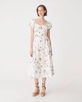 Katie Puff Sleeve A-Line Dress in ivory floral — full-length view
