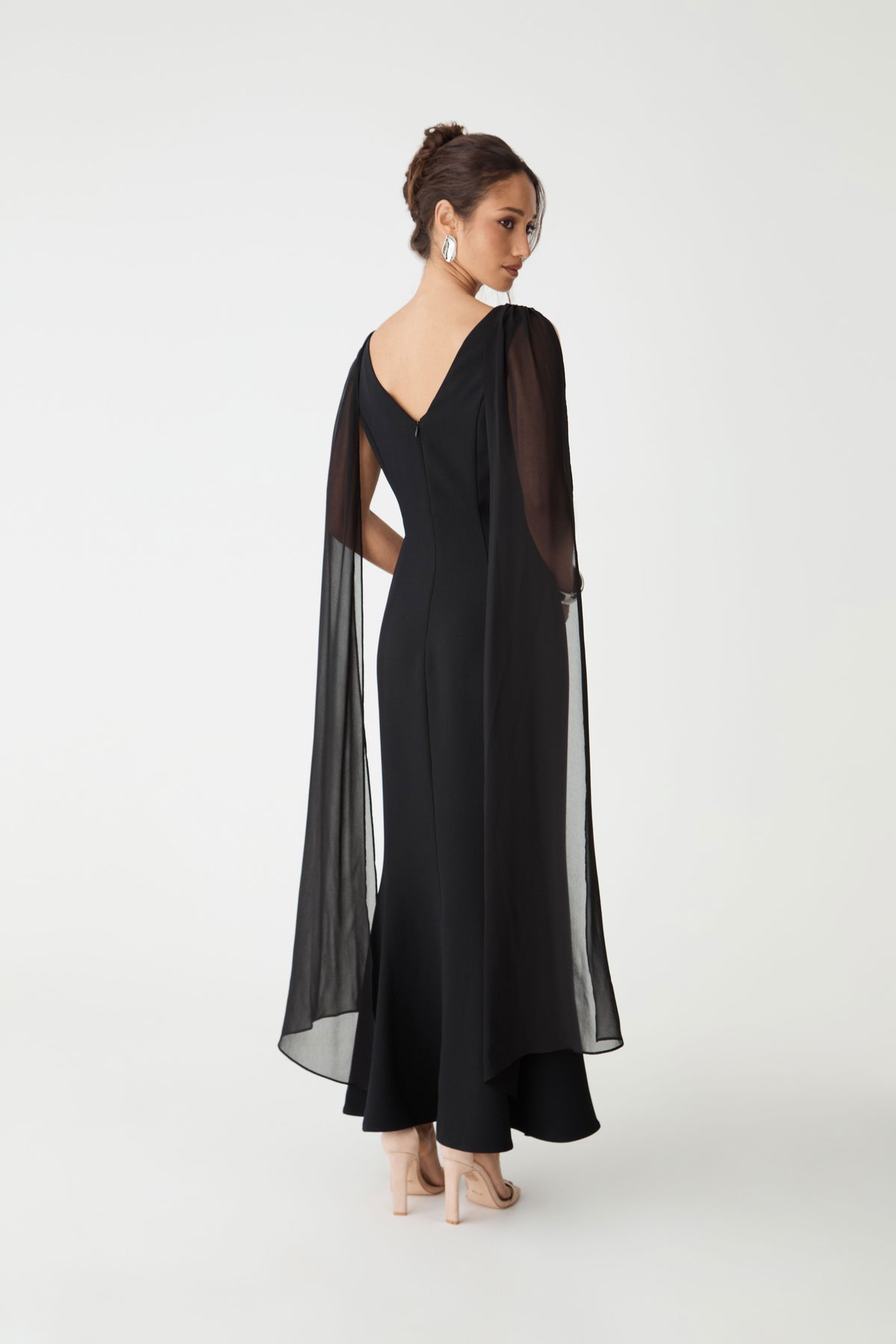 Marissa Mermaid Scarf Dress in black — back view