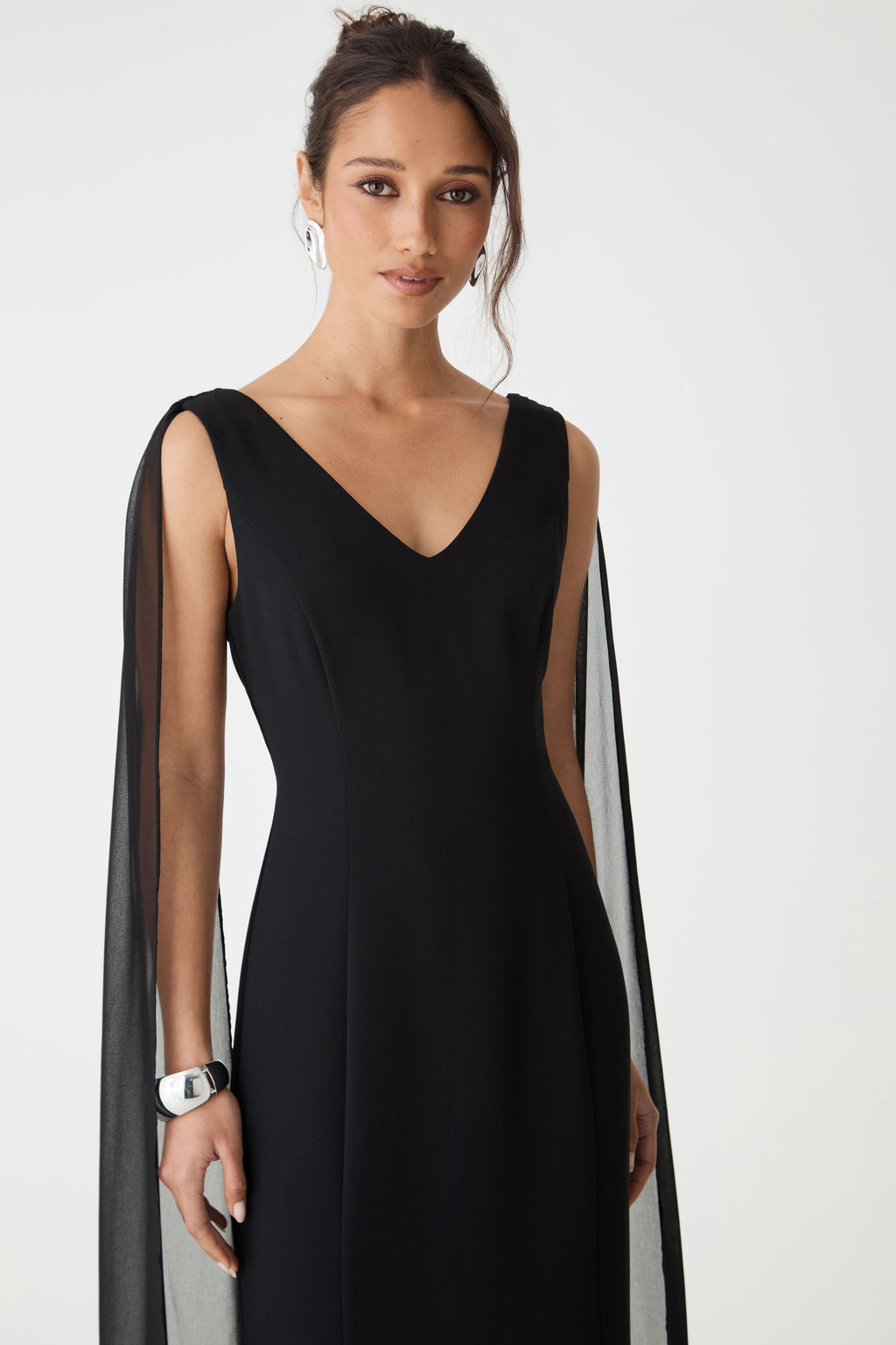 Marissa Mermaid Scarf Dress in black — fabric detail 2