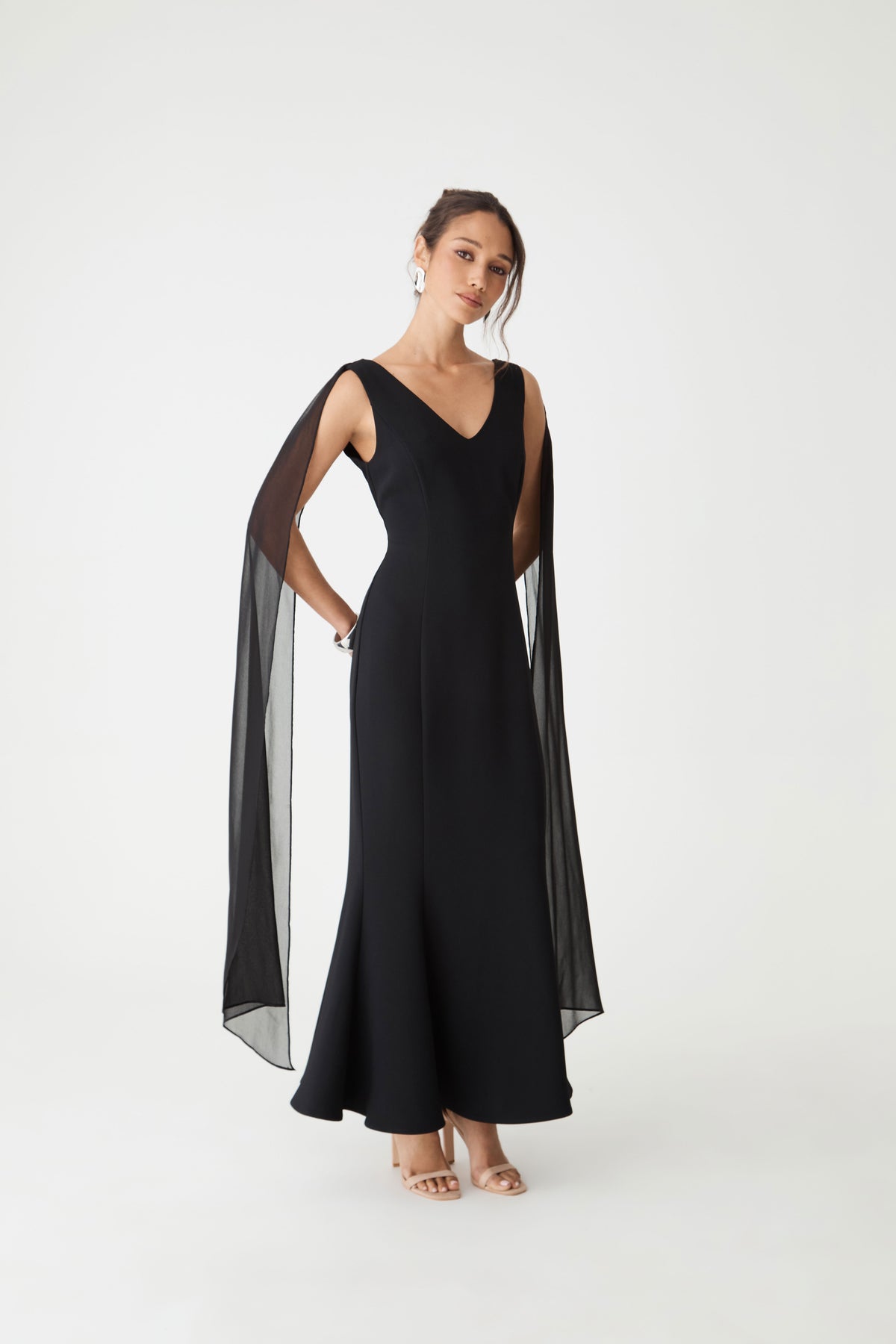 Marissa Mermaid Scarf Dress in black — side view
