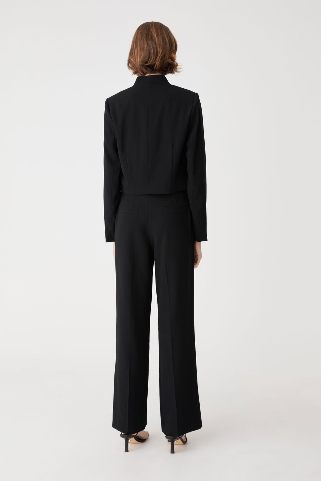 Veronica Crop Crepe Jacket in black — back view