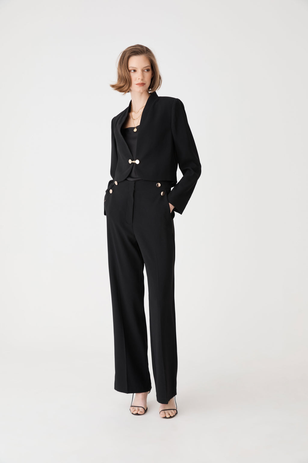 Veronica Crop Crepe Jacket in black — side view