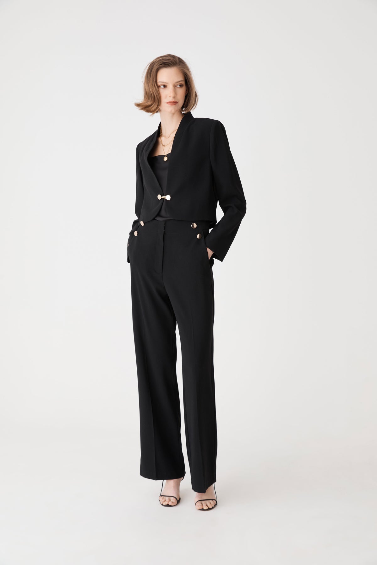 Veronica Crop Crepe Jacket in black — side view