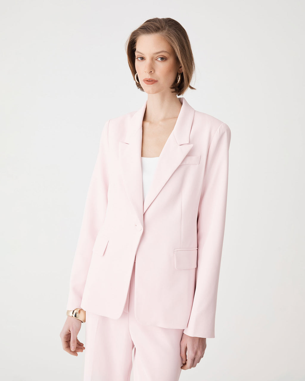 Chelsea Single Breasted Blazer in petal pink — fabric detail