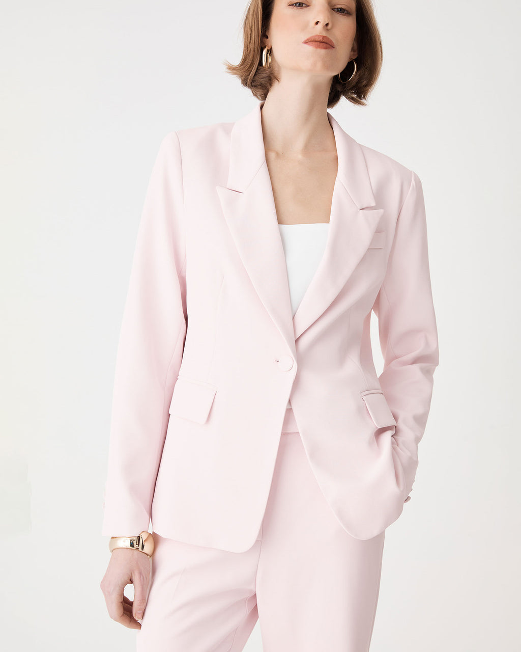 Chelsea Single Breasted Blazer in petal pink — fabric detail 2