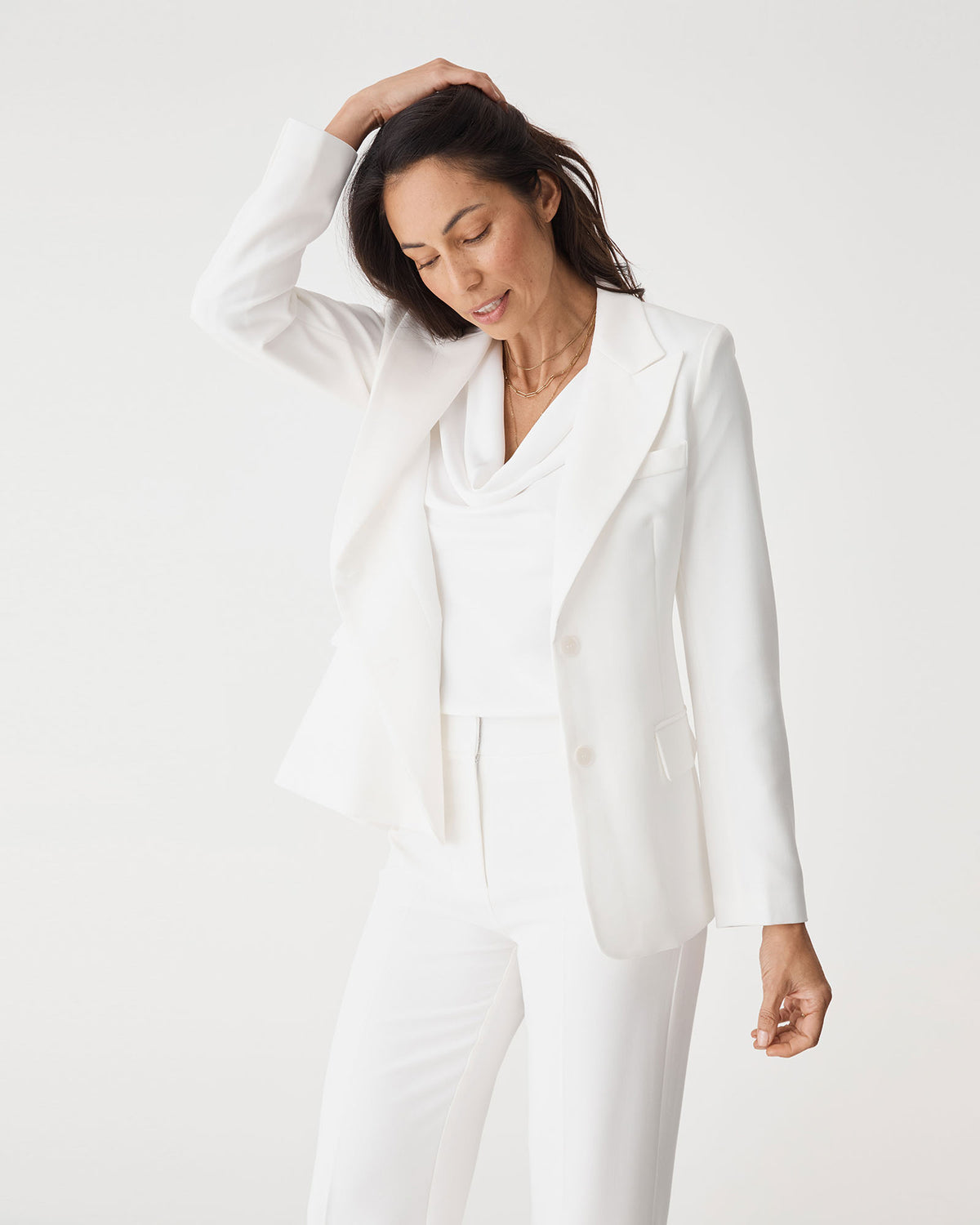 Jennifer Tailored Blazer in ivory — fabric detail
