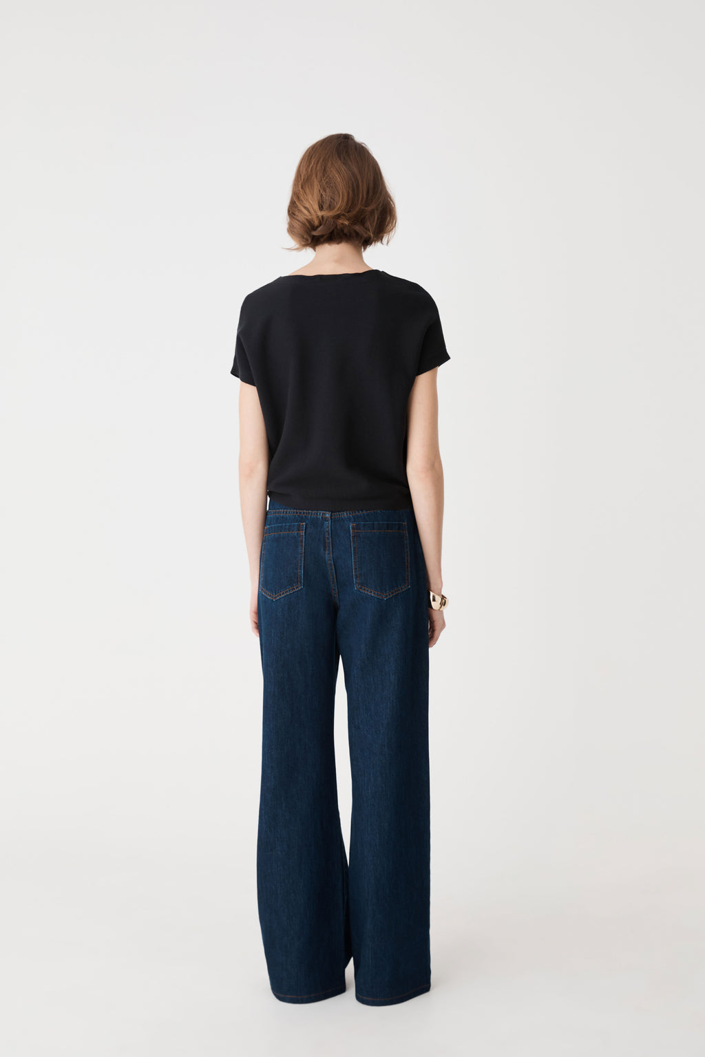 Brandy Relaxed Cotton Knit Top in black — back view