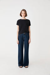 Brandy Relaxed Cotton Knit Top in black — full-length view